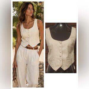 Free People Crochet Back Cotton Waistcoat Cream Size S Vintage Feminine